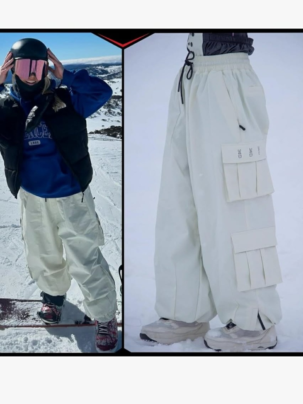 Baggy Off White Cargo Snowboarding Pants with Utility Pockets size S NWT